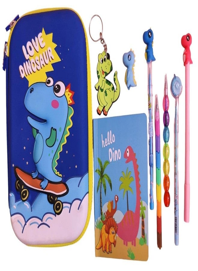 تارا13 مجموعة أدوات مكتبية للأولاد من تيرا ١٣، علبة أقلام رصاص للأولاد (عبوة من ٩ قطع)، حقيبة أدوات مكتبية برسومات كرتونية، غطاء صلب بتصميم ديناصور، حافظة صلبة للأطفال، طقم أقلام رصاص وممحاة، هدايا تذكارية - Image 1